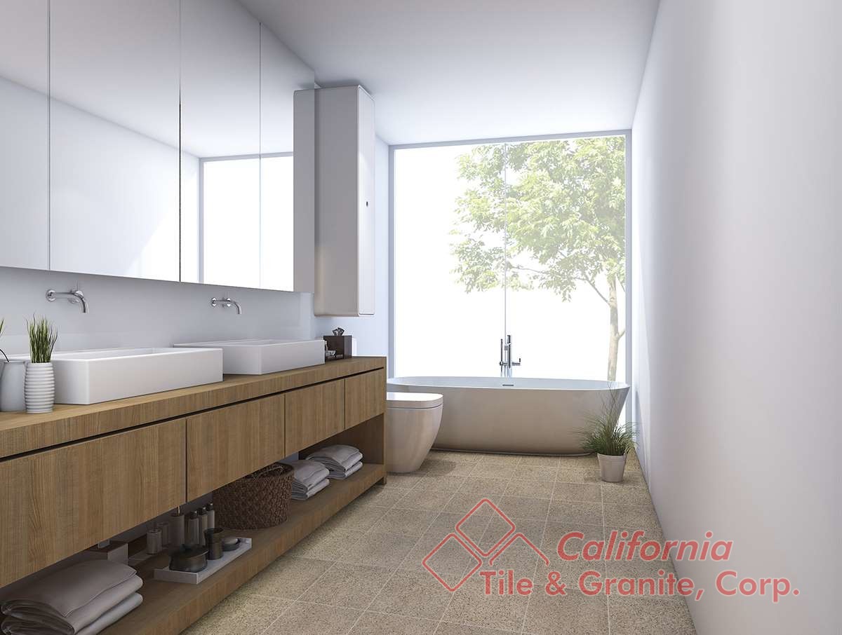 3d rendering wood clean bathroom with built in design